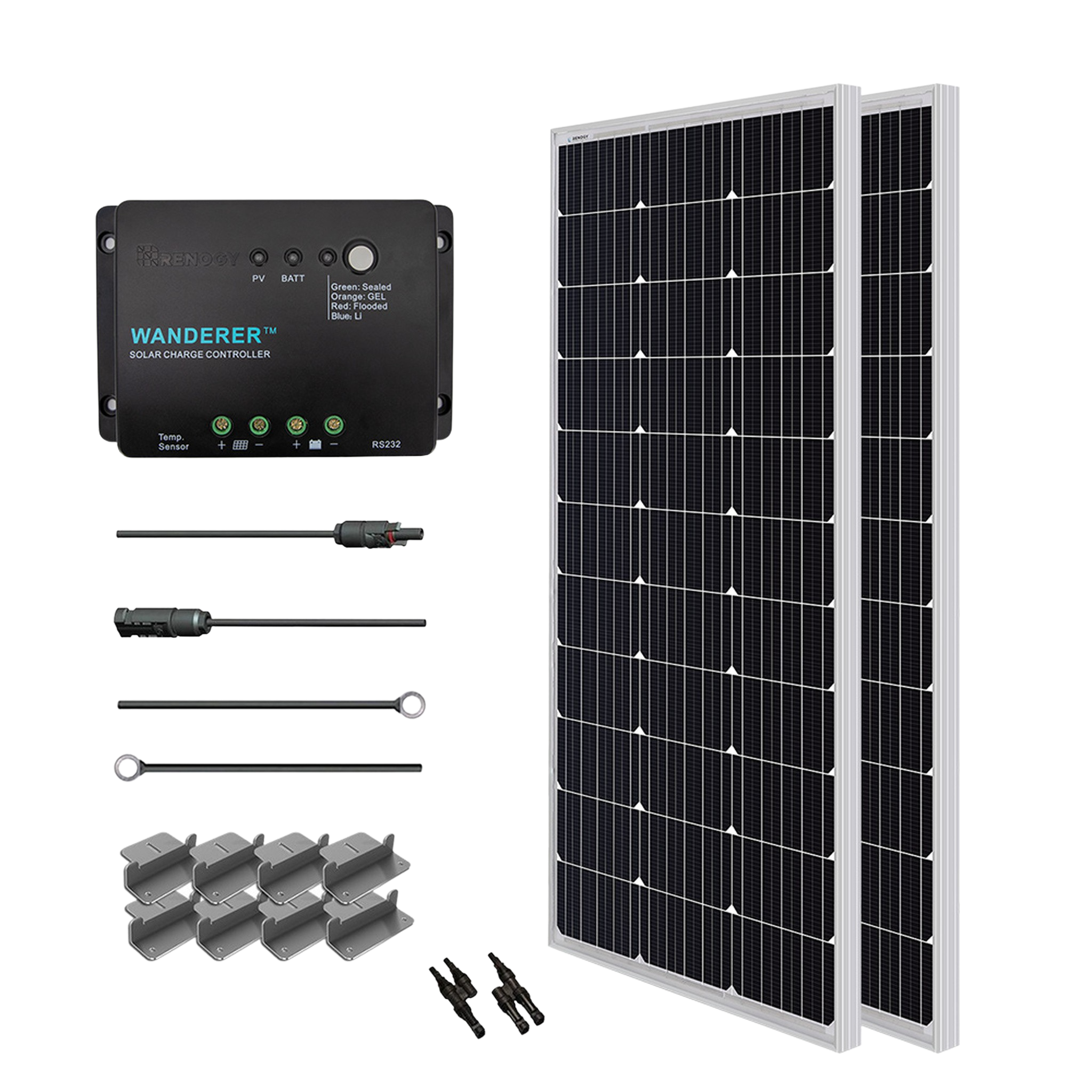 Renogy RNG-KIT-STARTER200D-WND30-US 200 Watt 12 Volt Solar Starter Kit New