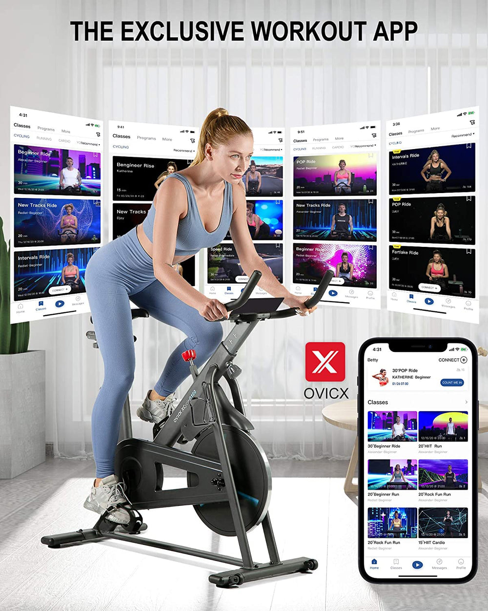 OVICX OS-EBIKE-Q100-B Magnetic Resistance Stationary Exercise Bike With Bluetooth Connectivity New