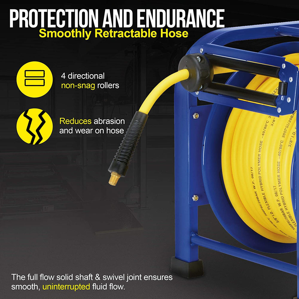 Goodyear 3/8" x 100' 3/8" MNPT Connections Portable Industrial Retractable Air Hose Reel New