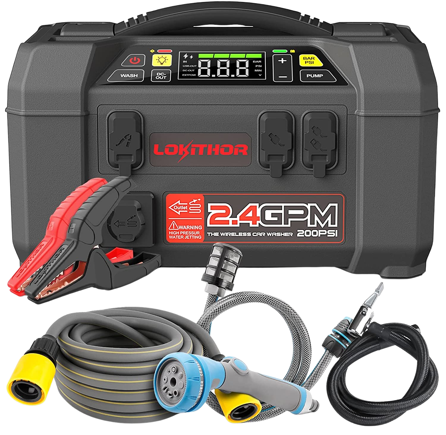 Lokithor AW401 5 in 1 2500 Jump Starter with 1.5 MPA Car Washer New