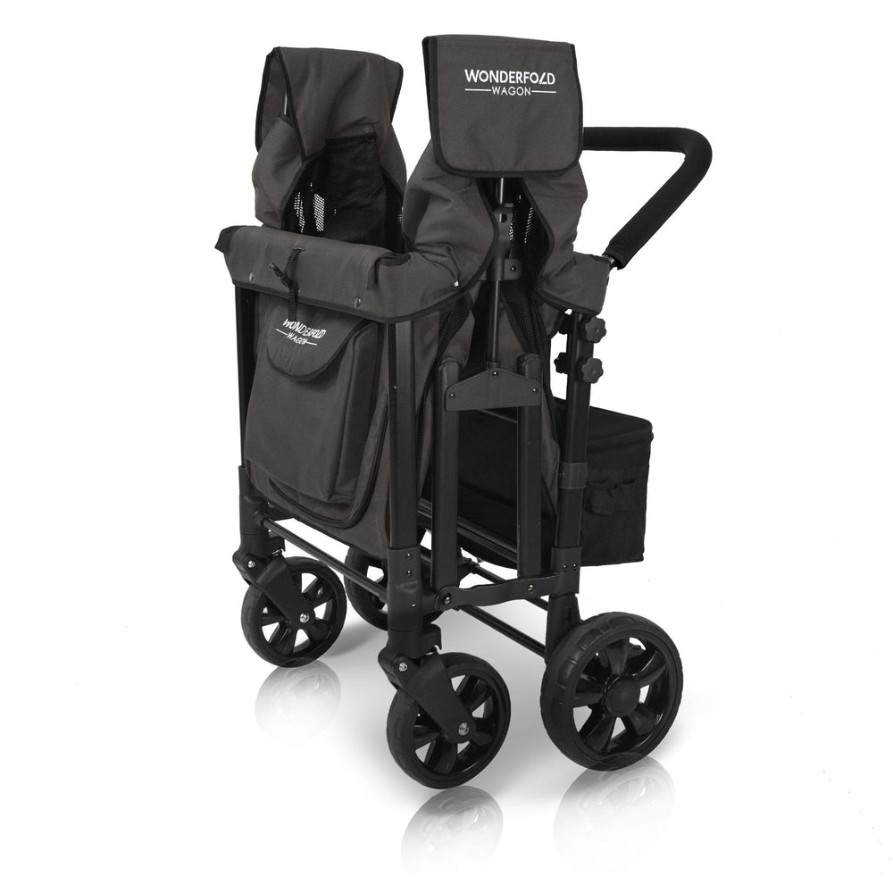 WonderFold Baby W4 Multi-Function Folding Quad Stroller Wagon with Removable Canopy and Seats Gray & Black New