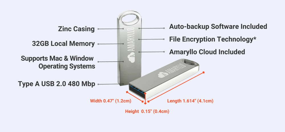 Amaryllo ARTEMIS 2-in-1 Cloud and ThumbDrive 32GB plus 1TB Cloud Storage USB 2.0 Flash Drive Silver New