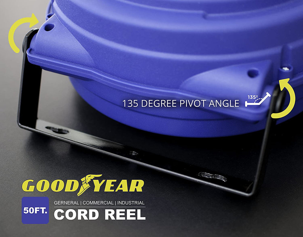 Goodyear 16 AWG x 50' 10A Mountable Retractable Extension Cord Reel New