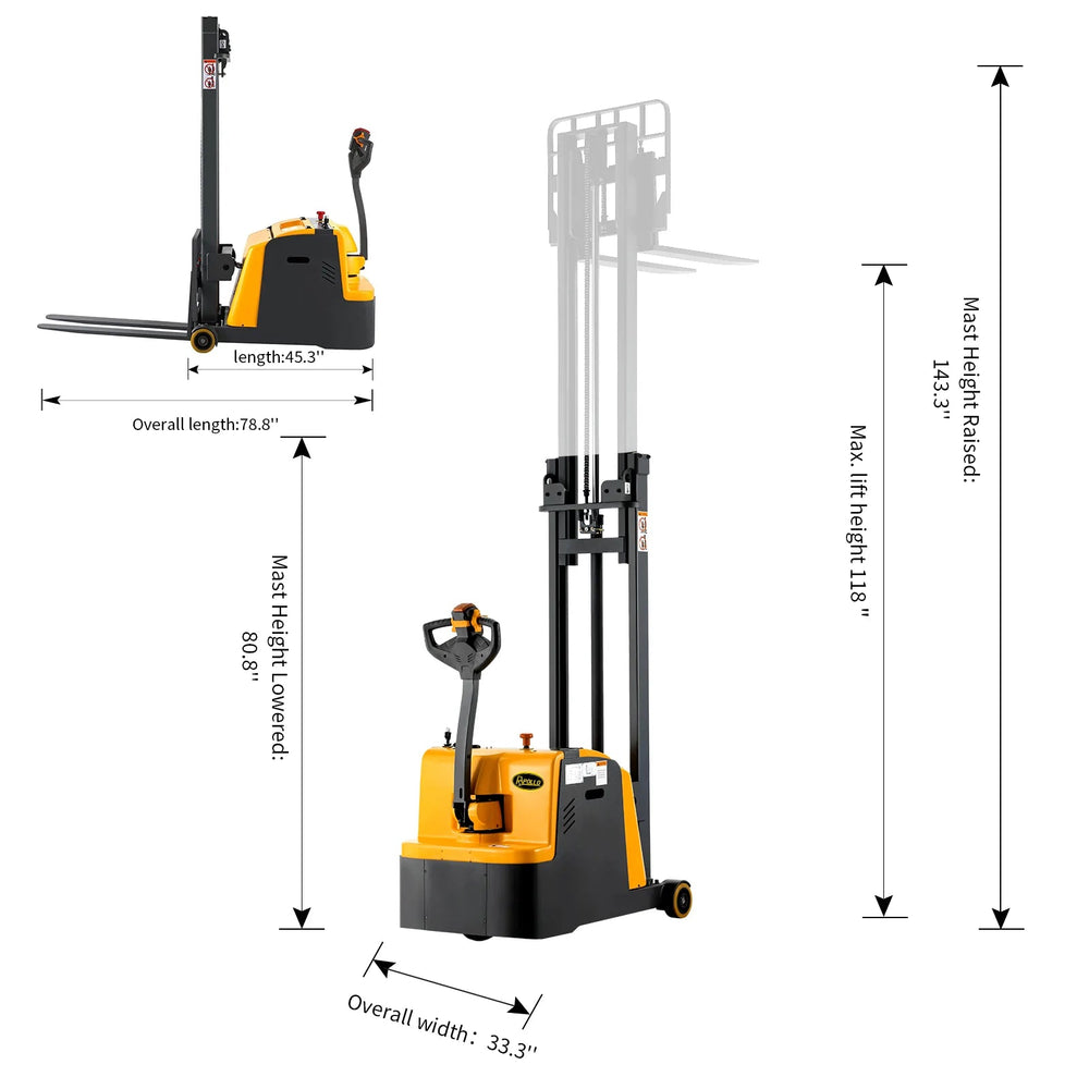 Apollolift A-3031 Counterbalanced Electric Stacker 118" Lifting Height 1212 lbs. Capacity New