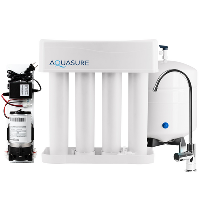 Aquasure AS-PR100E Premier Elite 100 GPD Reverse Osmosis Water Filtration System With Electric Boosting Pump New