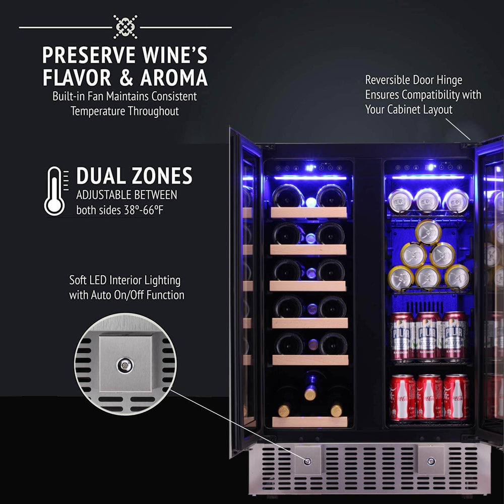 Antarctic Star W515 24 Inch 2 Door Dual Zone Beverage Refrigerator with Digital Memory Temperature Control New