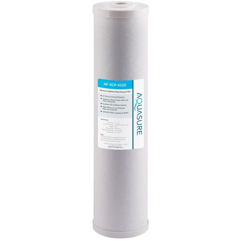 Aquasure AF-SCP-4520 Fortitude V Series 20 Inch High Capacity 25 Micron Sediment and Carbon Dual Purpose Carbon Filter New