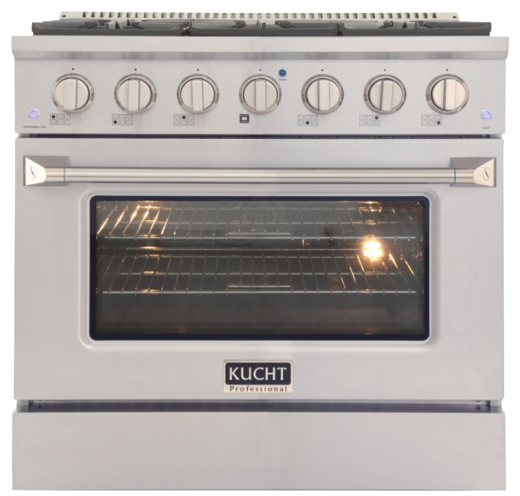 Kucht KNG361 36" Professional Gas Range with 6 Sealed Burners and Convection Oven with NG & LP Options New