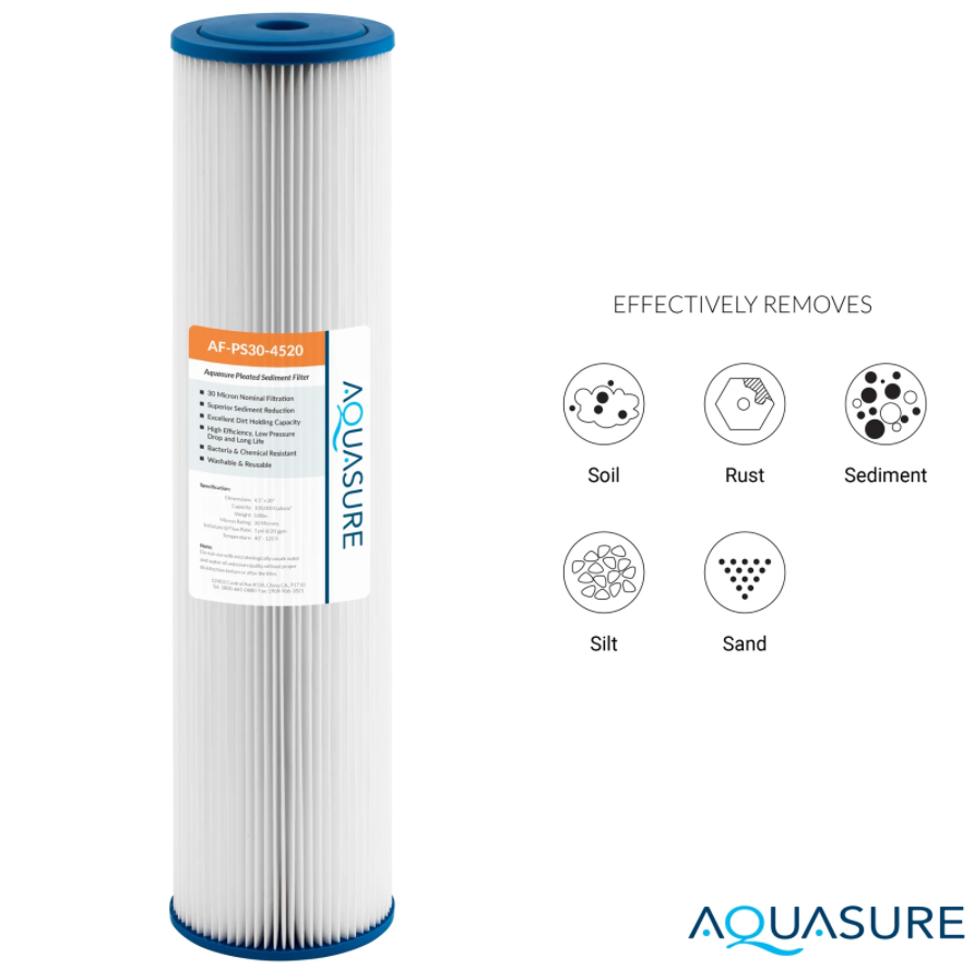 Aquasure AS-F220PSCB Fortitude V Series 20 Inch 2 Stage Whole House Water Filter With Sediment And Carbon New