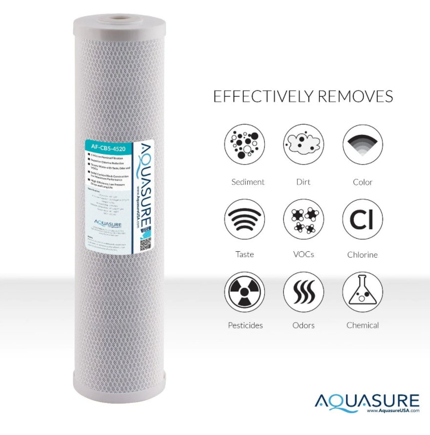 Aquasure AS-F120CB5 Fortitude V Series 20 Inch High Flow Whole House 5 Micron Carbon Block Water Filter New