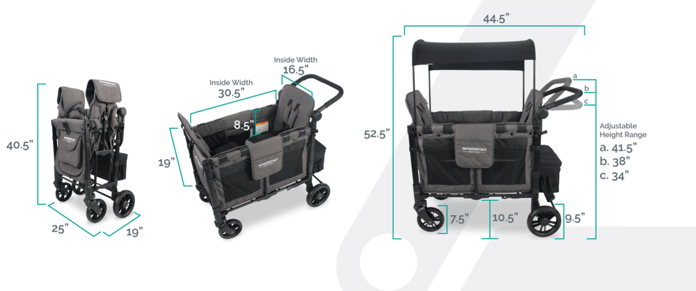 WonderFold W2 Elite Push/Pull 2-Passenger Stroller Wagon Gray New