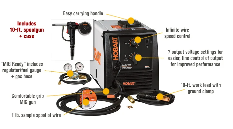 Hobart 500554001 Handler 190 Flux-Cored 230V AC with SpoolRunner 100 MIG Welder New