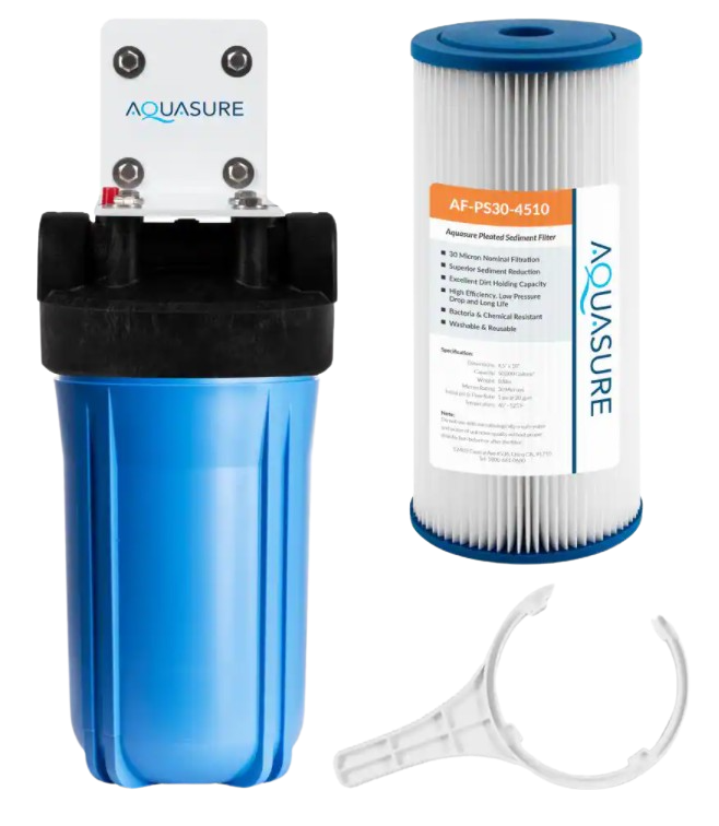 Aquasure AS-F110PS Fortitude V Series 10 Inch High Flow Whole House Pleated Sediment Water Filter 30 Micron New