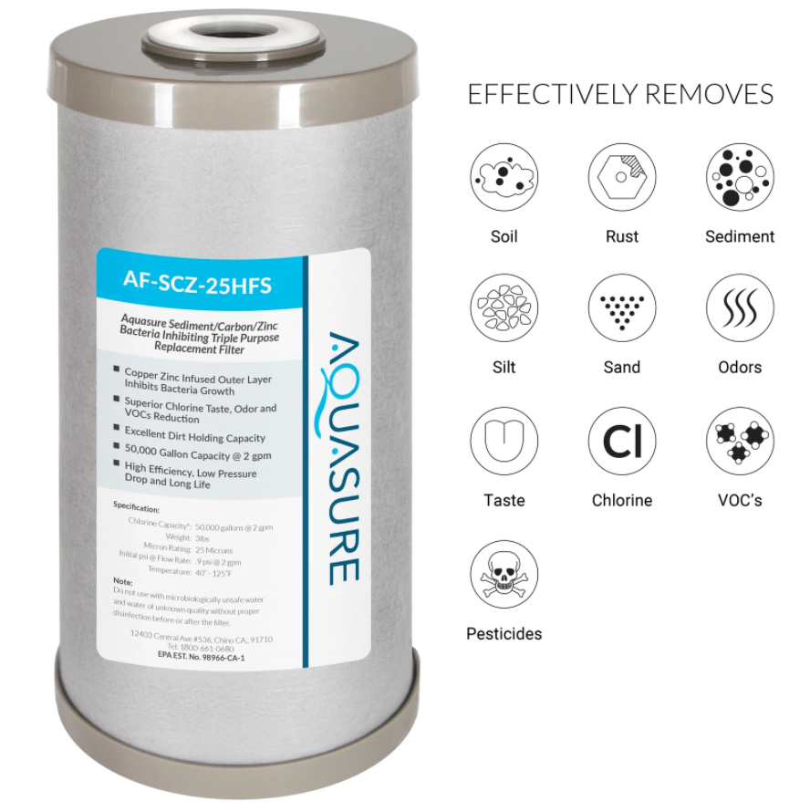 Aquasure AF-SCZ-25HFS Fortitude V2 Series Sediment/Carbon/Zinc Bacteria Inhibiting Triple Purpose Replacement Filter - Standard New