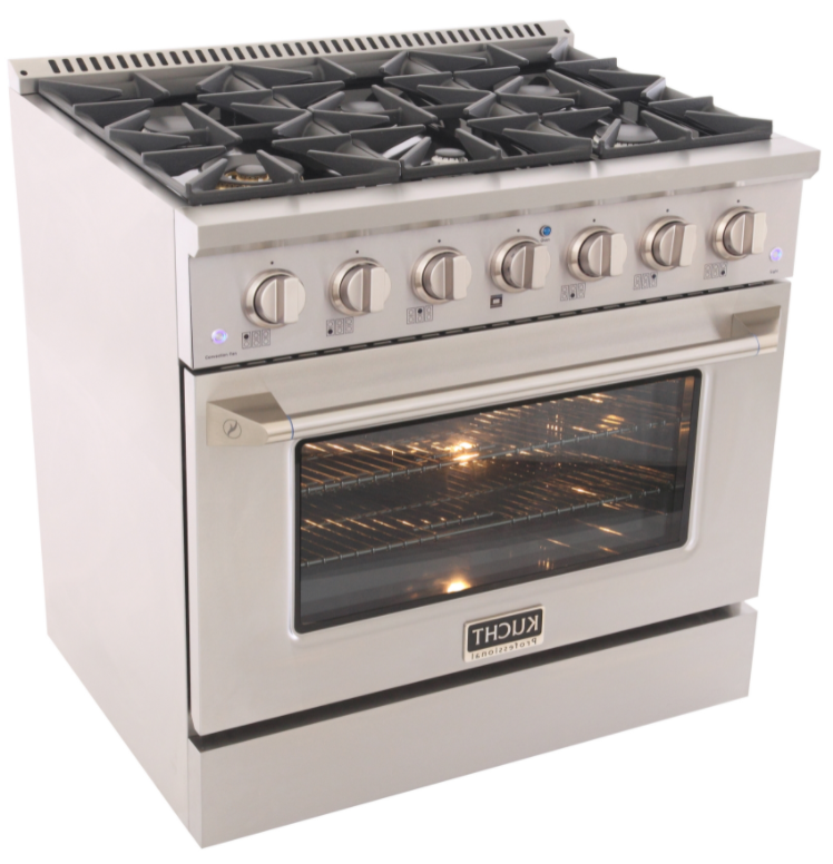 Kucht KNG361 36" Professional Gas Range with 6 Sealed Burners and Convection Oven with NG & LP Options New