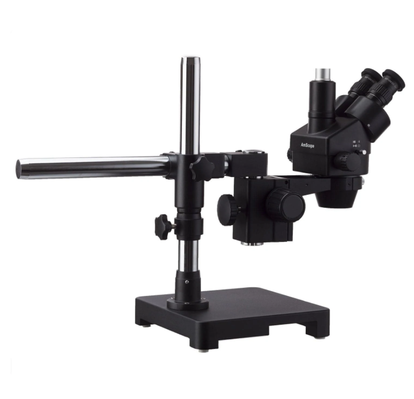 Amscope SM-3T-B 7X - 45X Black Trinocular Stereo Zoom Microscope on Single Arm Boom Stand New