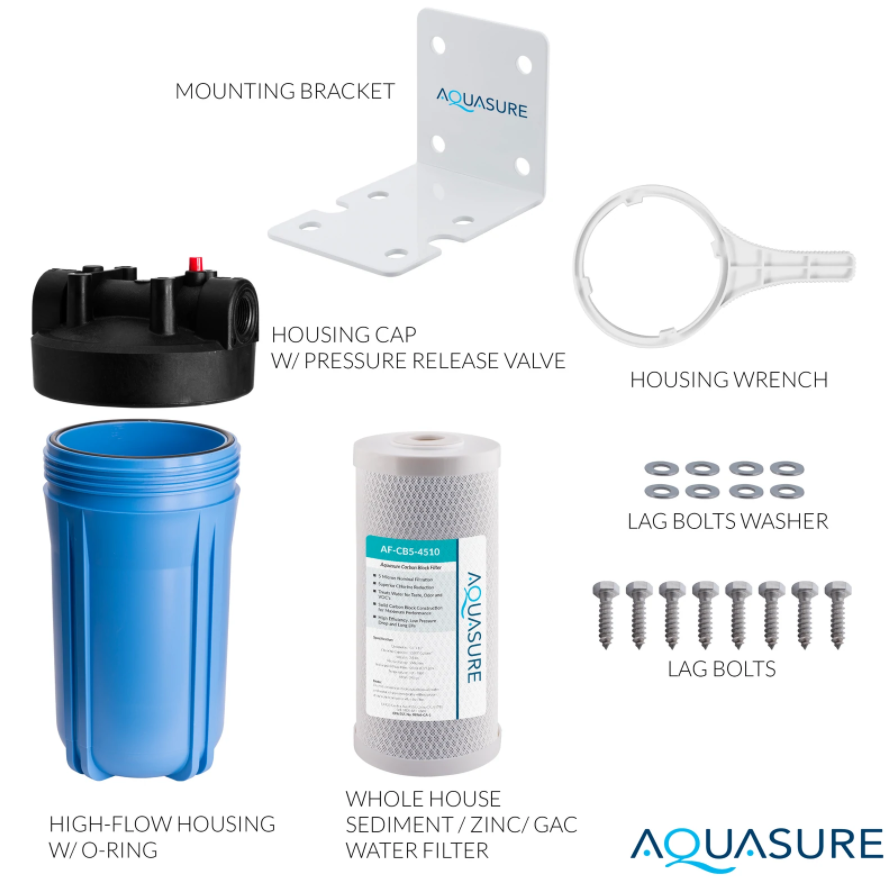 Aquasure AS-F110CB5 Fortitude V Series 10 Inch High Flow Whole House 5 Micron Carbon Block Water Filter New