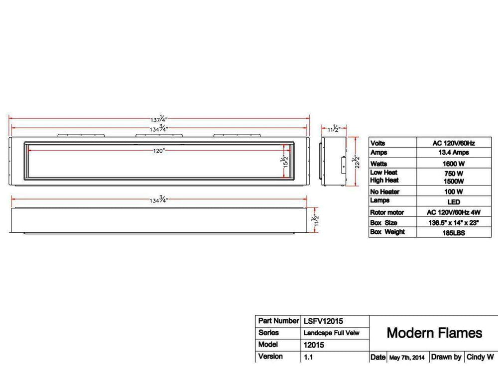 Modern Flames 120 Inch Landscape Full View 2 Series Electric Fireplace New