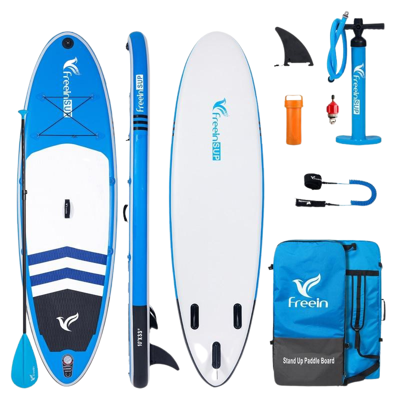 Freein 10' Inflatable Ocean SUP Stand Up Paddle Board Package Dual Action Pump Camera Mount Blue New