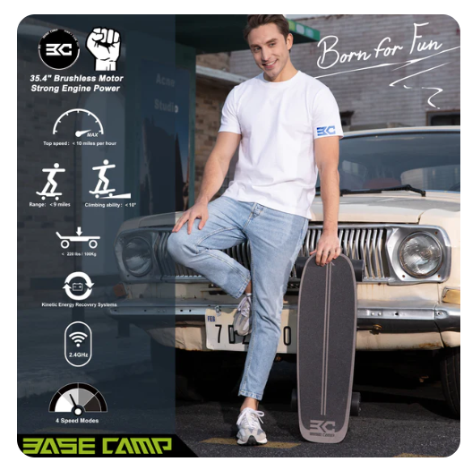 Base Camp F11 9 Mile Range 10 MPH 300W Electric Skateboard New