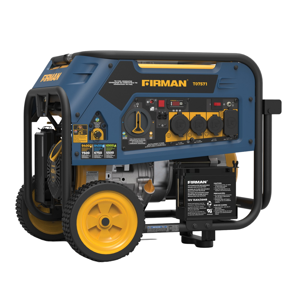 Firman T07571F 7500W/9400W Electric Start 50A Tri-Fuel Gas Propane Natural Gas Generator Manufacturer RFB