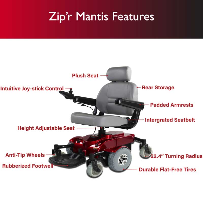 Zip'r Mantis Long Range Heavy Duty Power Wheelchair Red New