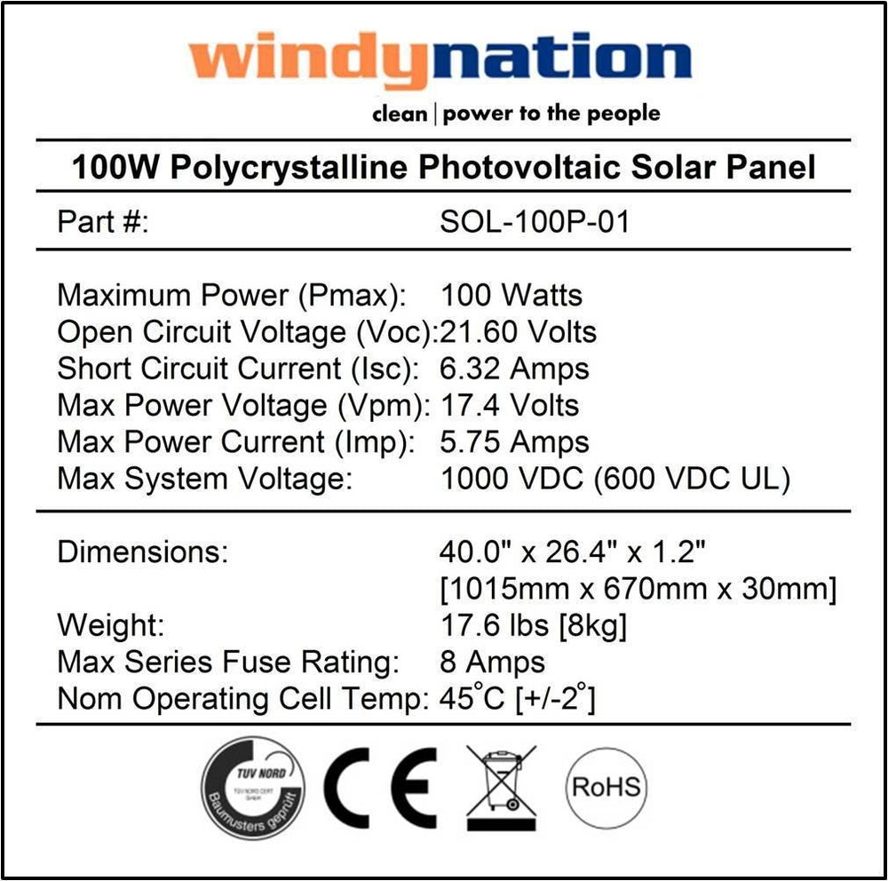 WindyNation SOK-200WPI-15 Complete 200 Watt Solar Panel Kit with 1500W VertaMax Power Inverter for 12 Volt Battery Systems New