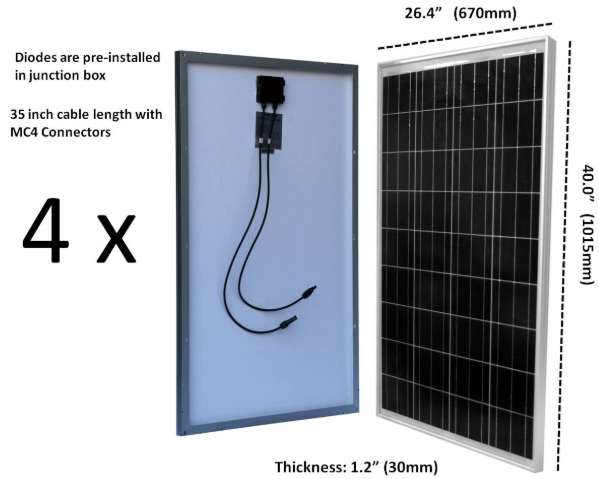 WindyNation SOK-400WPI-30 Complete 400 Watt Solar Panel Kit with 3000W VertaMax Power Inverter for 12 Volt Battery Systems New