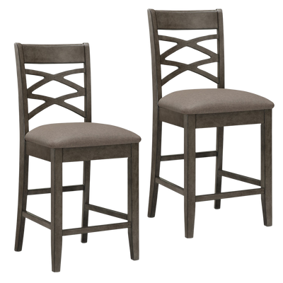 Leick Home 10084GS/MH Crossback Counter Height Stool with Moss Heather Seat Set of 2 New