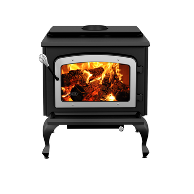 Drolet Escape 1800 2,100 Sq. Ft. Wood Stove Cast Iron Legs With Brushed Nickel Door New