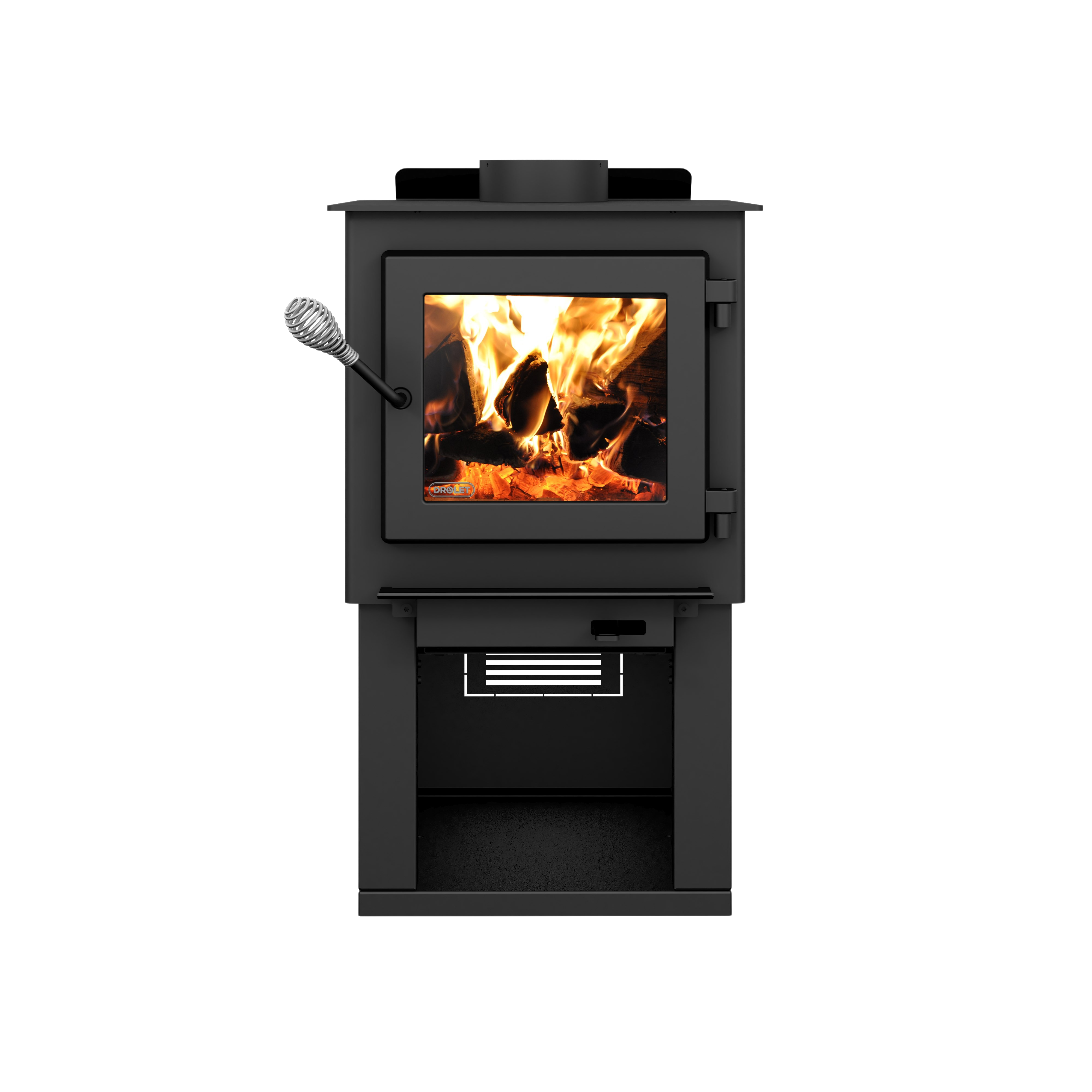 Drolet Deco Nano 1,200 Sq. Ft. Wood Stove On Pedestal with Log Storage ...