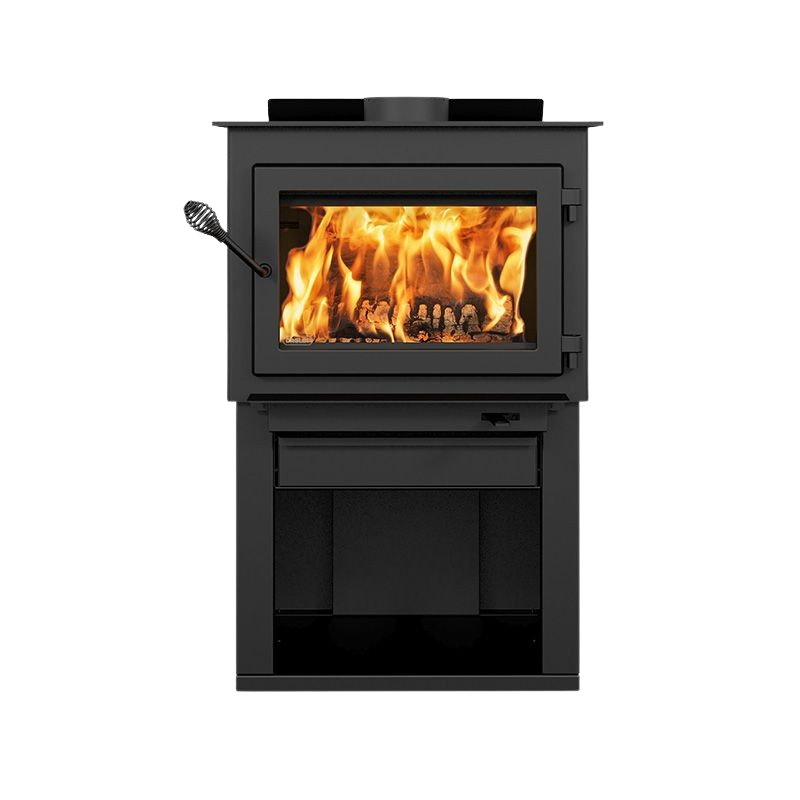 Drolet Deco Alto 2,100 Sq. Ft. Wood Stove On Pedestal with Log Storage New