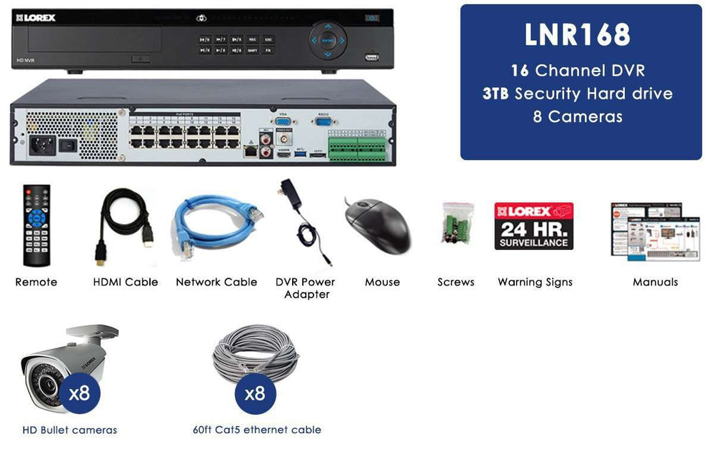 Lorex LNR168W 8 Camera 16 Channel 1080p Surveillance Security System New