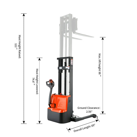 Tory Carrier ESS26RE-19-98 Fully Powered Electric Stacker with Straddle Legs 2640 lbs. Capacity 98" Lifting Height New