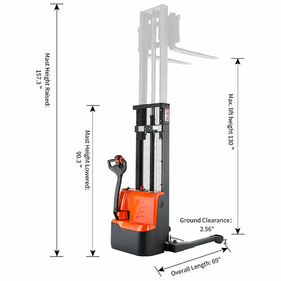 Tory Carrier ESS22RE-19-130 Fully Powered Electric Stacker with Straddle Legs 2640 lbs. Capacity 118" Lifting Height New