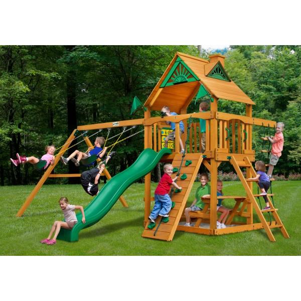 Gorilla Playsets 01-0003-AP Chateau Amber Posts Swing Set and Residential Wood Playset with Standard Wood Roof New