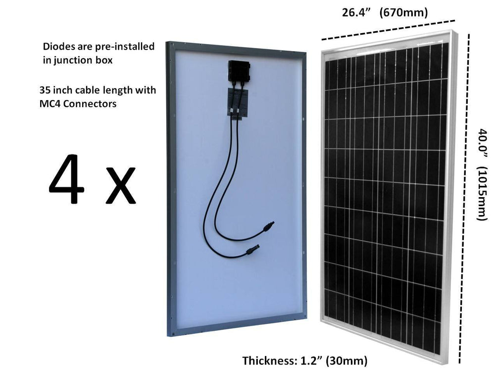 WindyNation SOK-400WPI-15 Complete 400 Watt Solar Panel Kit with VertaMax Power Inverter for 12 Volt Battery Systems New