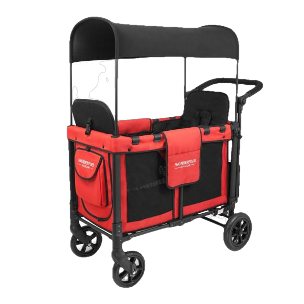 WonderFold Baby W2 Multi-Function Folding Double Stroller Wagon with Removable Canopy and Seats Red New