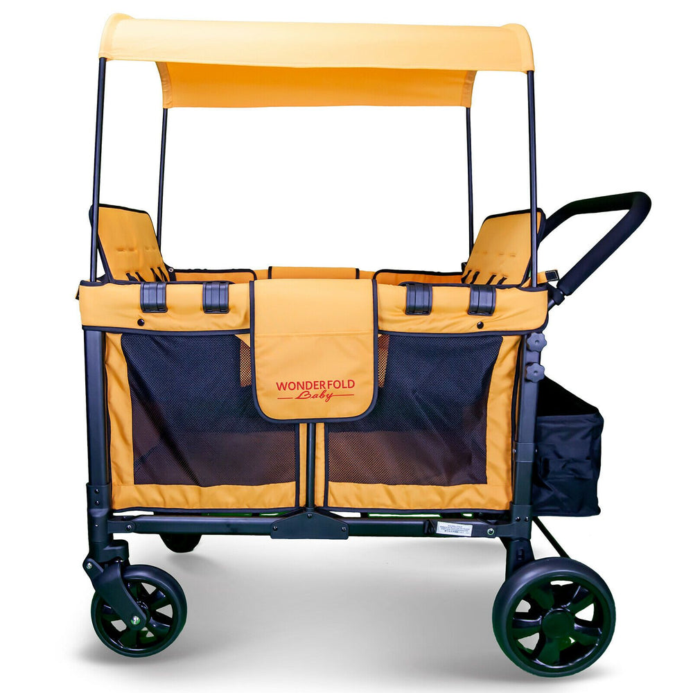 WonderFold Baby W4 Multi-Function Folding Quad Stroller Wagon with Removable Canopy and Seats Orange New