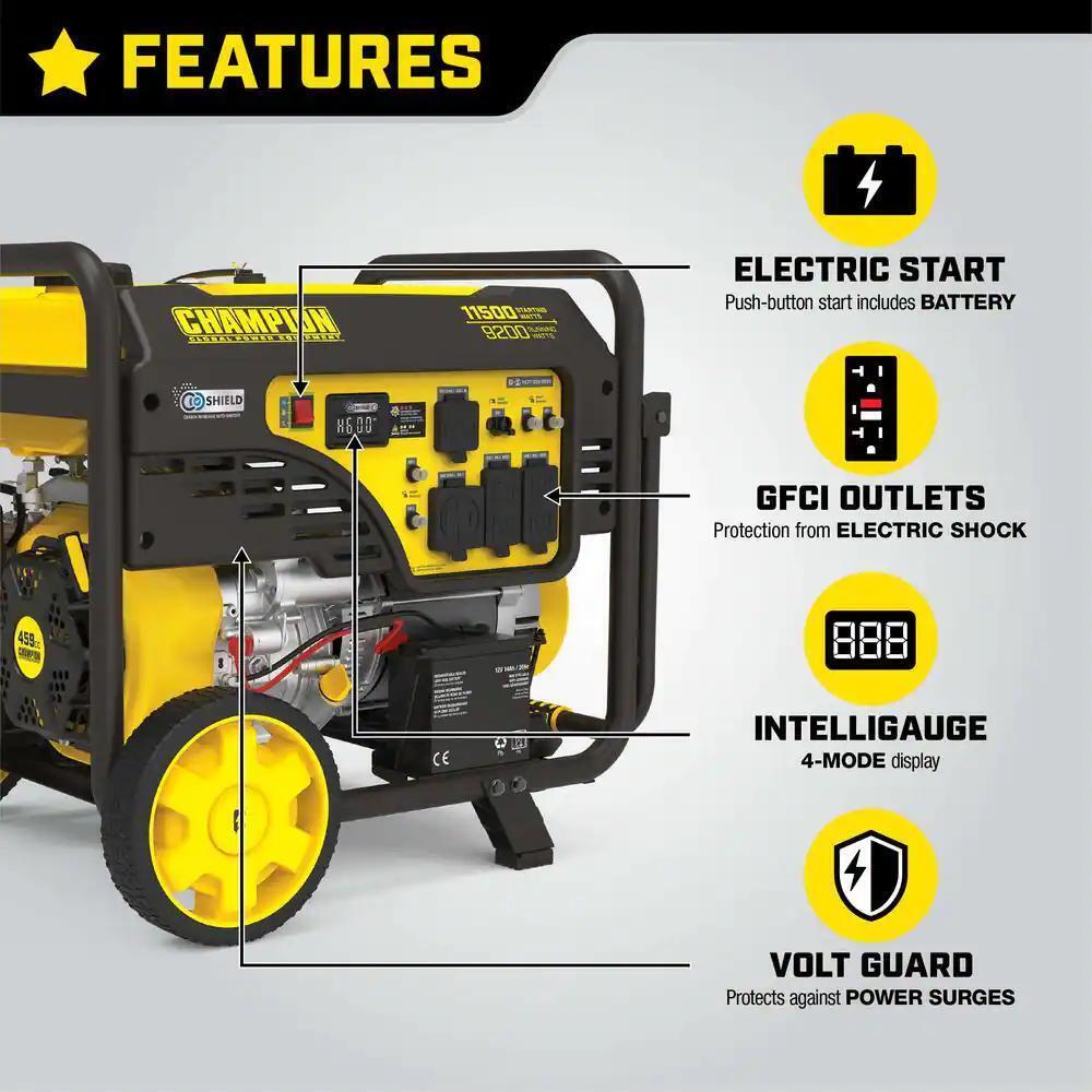 Champion 201110 9200W/11500W Generator Gas Electric Start CO Shield New