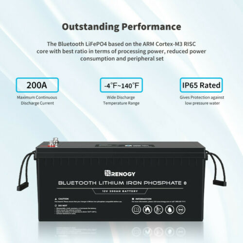 Renogy RBT200LFP12-BT-US 200Ah 12V Lithium Iron Phosphate Battery with Built-in Bluetooth New