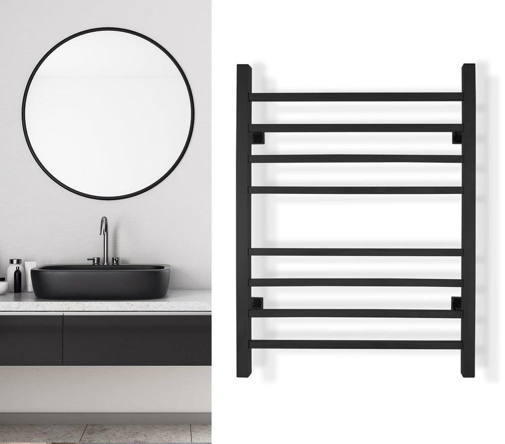 WarmlyYours TW-SR08KS-HP Sierra Dual Connection 8 Bar Towel Warmer in Matte Black New