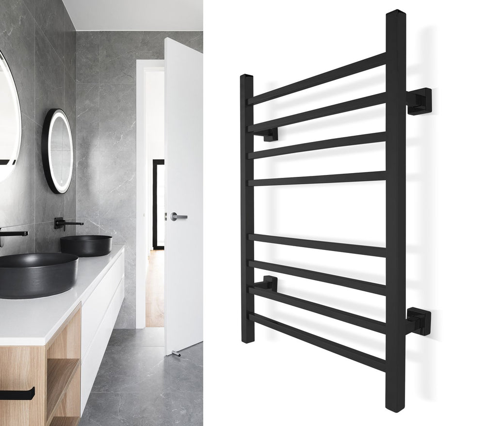 WarmlyYours TW-SR08KS-HP Sierra Dual Connection 8 Bar Towel Warmer in Matte Black New