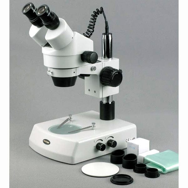 Amscope SM-2B 7X - 45X Binocular Stereo Zoom Microscope with Dual Halogen Lights New