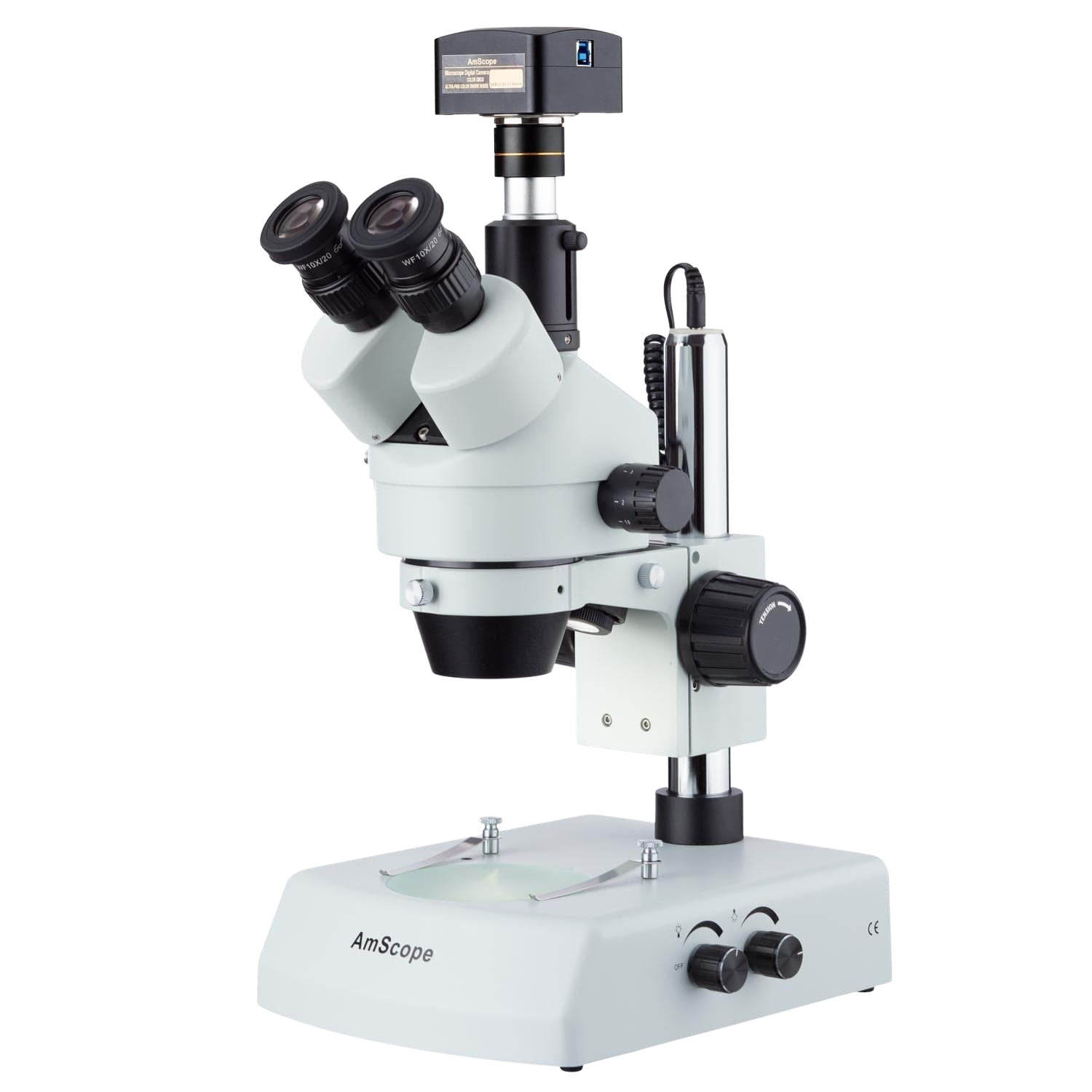 Amscope SM-2TZZ-LED-10M3 LED Trinocular Zoom Stereo Microscope 3.5X - 180X and 10MP USB3 Camera New