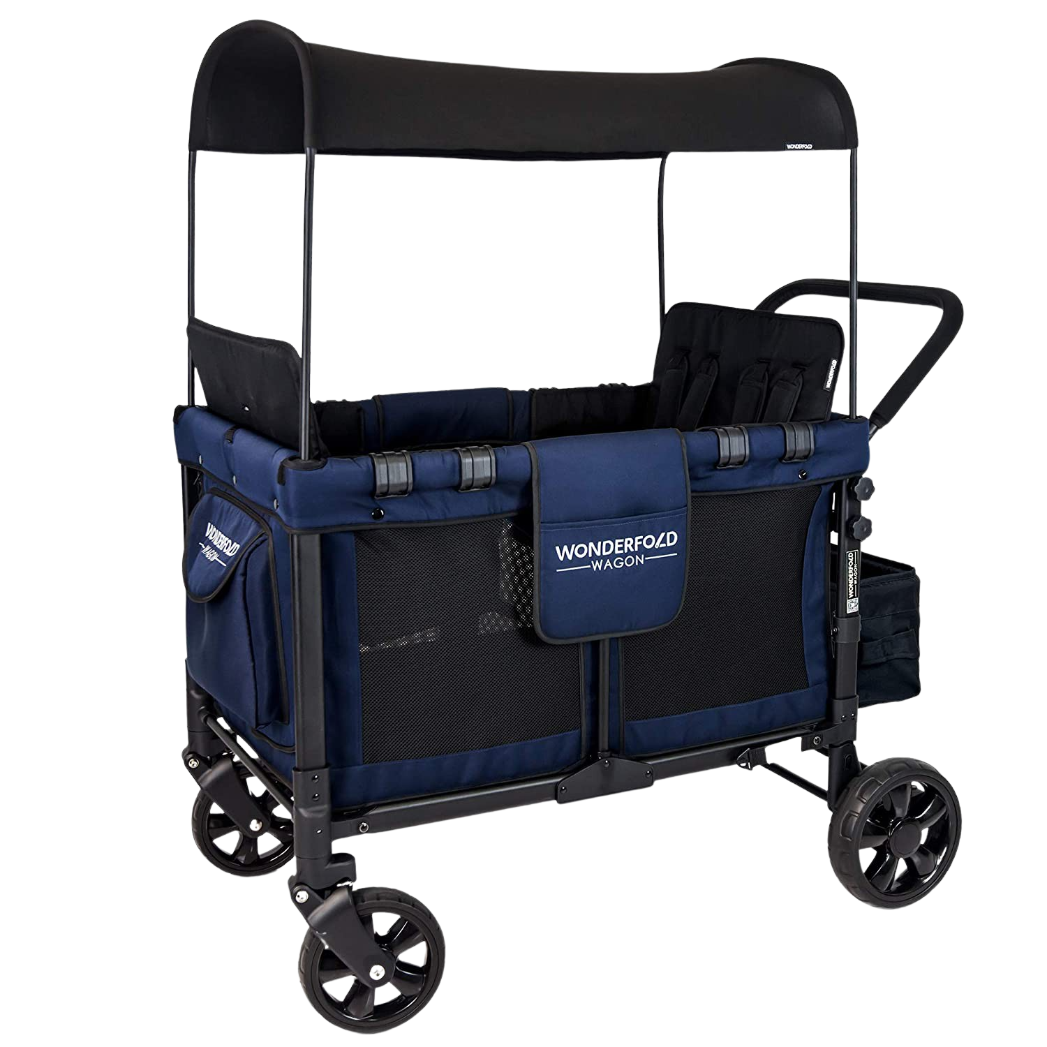 WonderFold Baby W4 Multi-Function Folding Quad Stroller Wagon with Removable Canopy and Seats Navy New