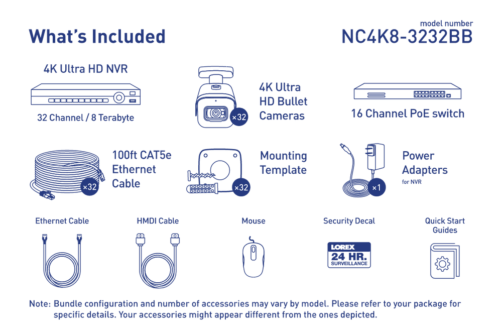 Lorex NC4K8-3232BB 32-Channel NVR System with Thirty-Two 4K (8MP) IP Cameras Security Surveillance System New