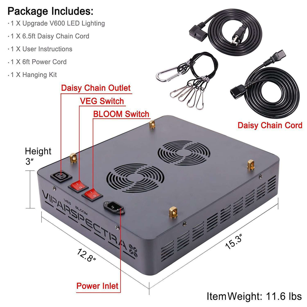 Viparspectra Reflector Series 600W LED Grow Light New